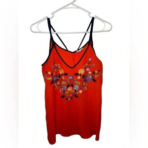 Eyeshadow Womens Sleeveless V Neck Cami Tank Top Size M Red Embroidered Floral